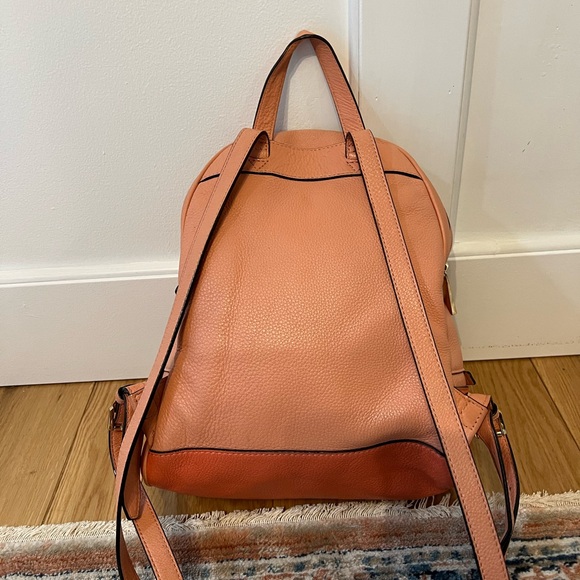Michael Kors Pink Orange Pebbled Leather Backpack Double Handles Zipper Accent - Picture 4 of 7